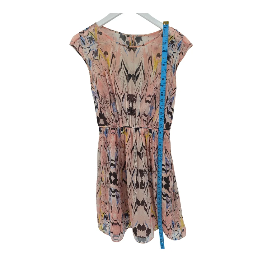 J Crew Women's E0709 100% Silk Marbled Printed Chiffon Dress Lined Pink Size 00